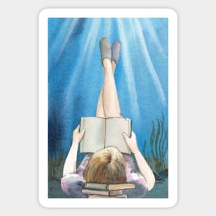 Reader Girl in Wanderlust Ocean Sticker